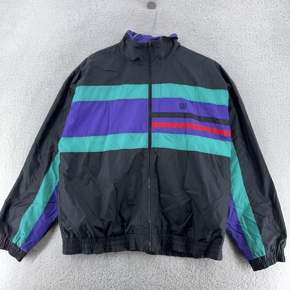 Vintage 90s USA Olympics Lined Windbreaker Jacket Large Color Block JC Penney‎